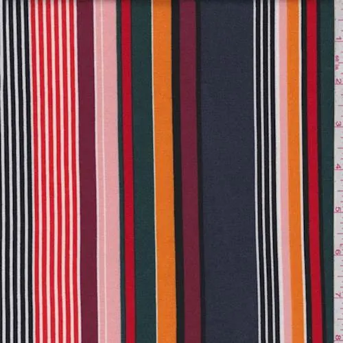 Navy/Spruce/Wine Multi Stripe Double Brushed Jersey Knit Fabric