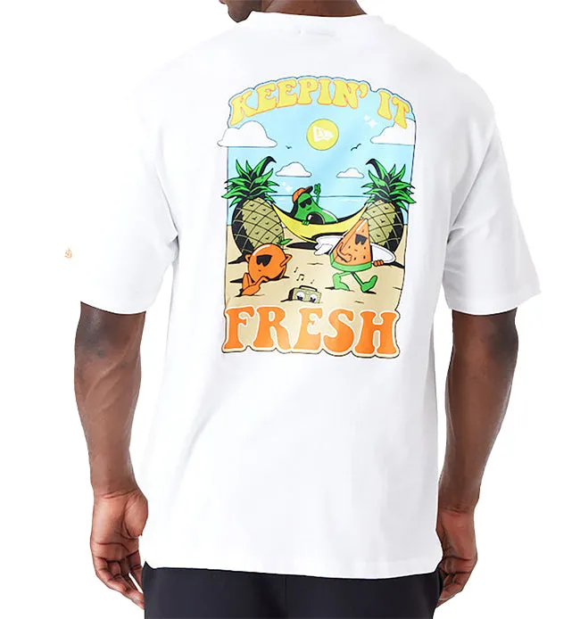 New Era Mens Fruit Graphic White Oversized T-Shirt