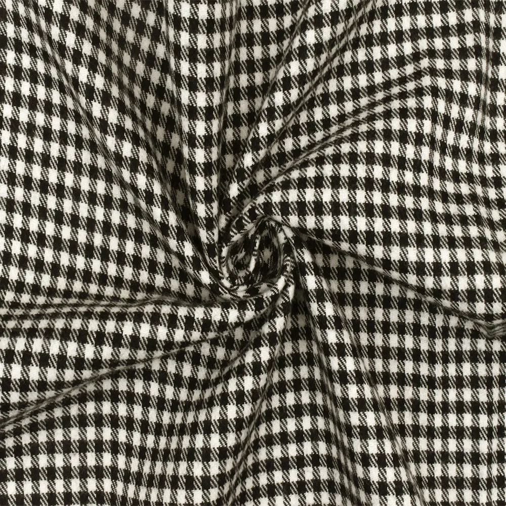 Off-White-Black Gingham Poly Twill Woven Jacketing Fabric