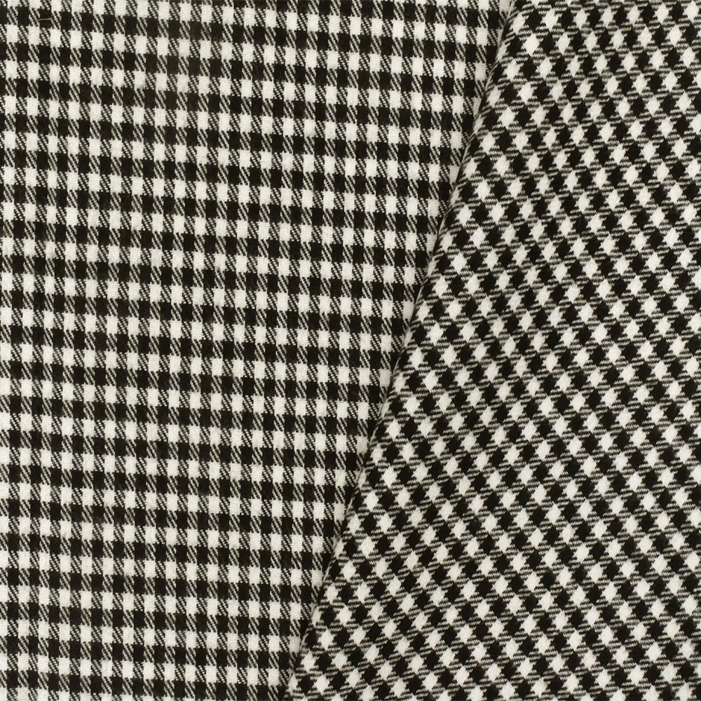 Off-White-Black Gingham Poly Twill Woven Jacketing Fabric