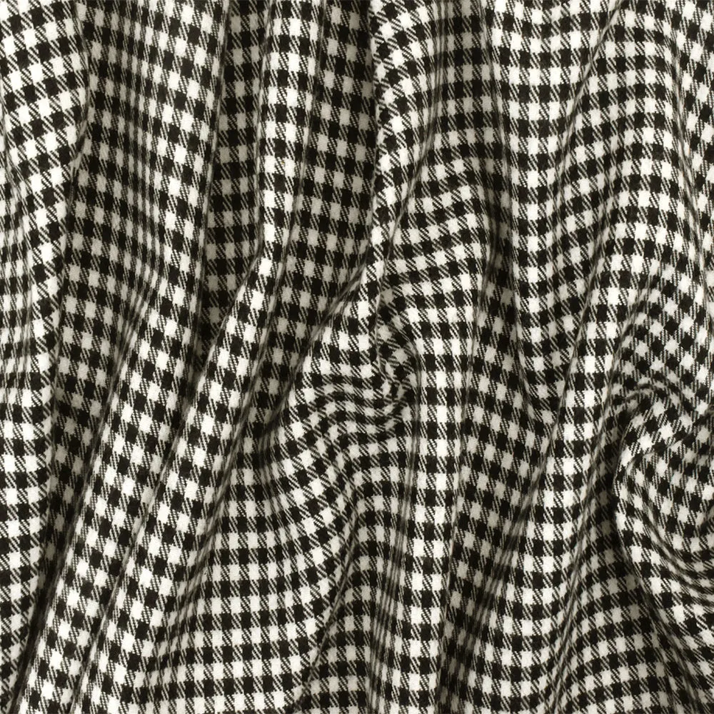 Off-White-Black Gingham Poly Twill Woven Jacketing Fabric