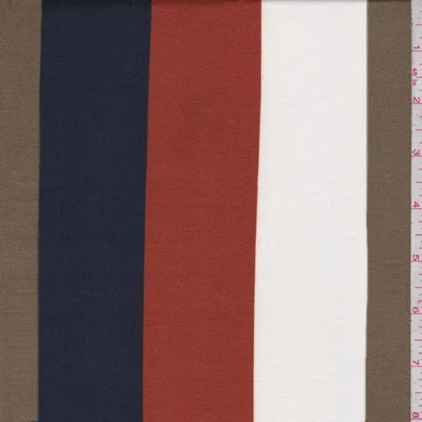 Off White/Rust/Navy/Olive Stripe Double Brushed Jersey Knit Fabric