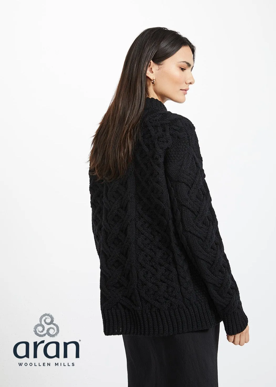 Oversized Aran Trellis Sweater | Black - Clearance