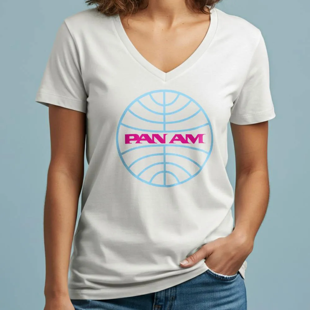 Pan Am Logo Neon - Women's V-Neck T-Shirt