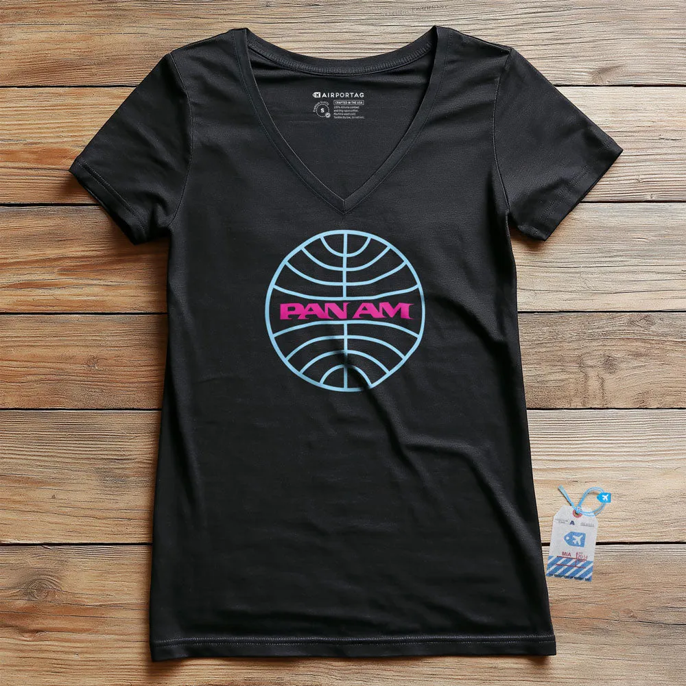 Pan Am Logo Neon - Women's V-Neck T-Shirt