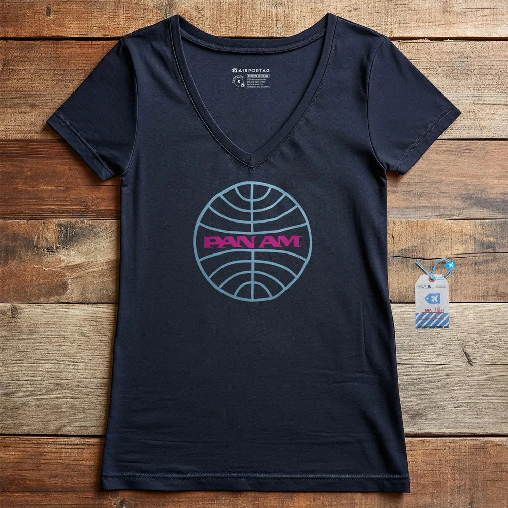 Pan Am Logo Neon - Women's V-Neck T-Shirt