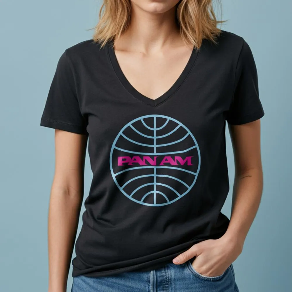 Pan Am Logo Neon - Women's V-Neck T-Shirt