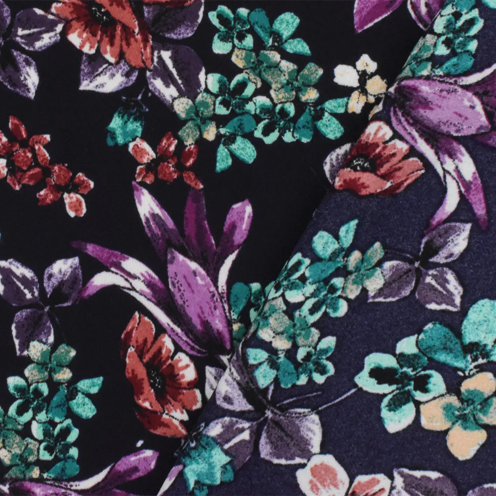 Purple-Red-Multi Floral Printed Poly Georgette Woven Fabric