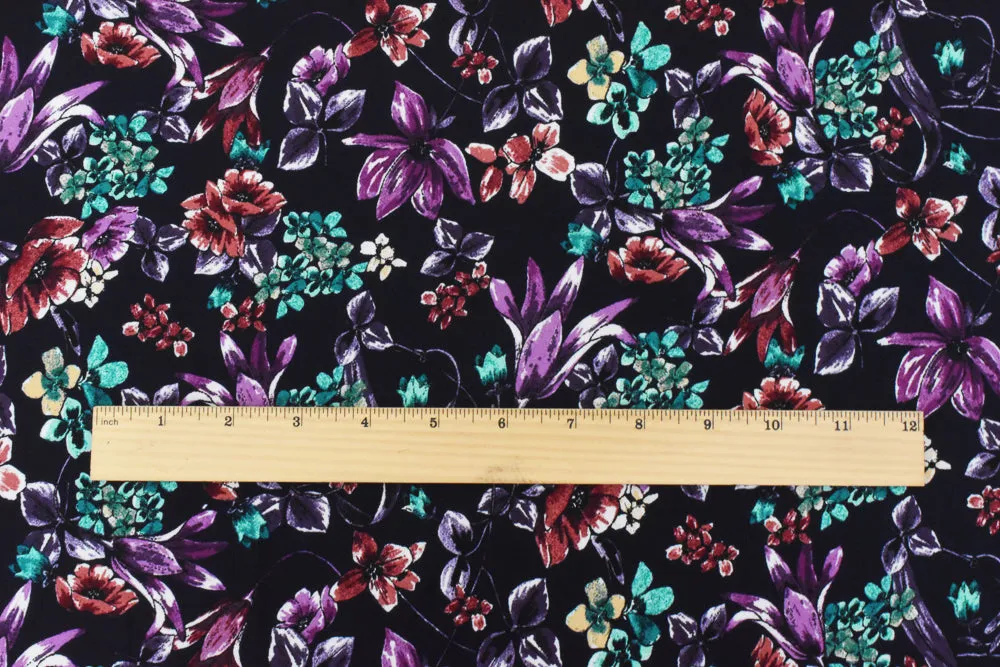 Purple-Red-Multi Floral Printed Poly Georgette Woven Fabric