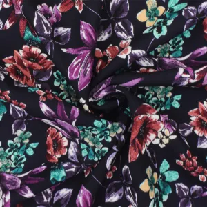 Purple-Red-Multi Floral Printed Poly Georgette Woven Fabric