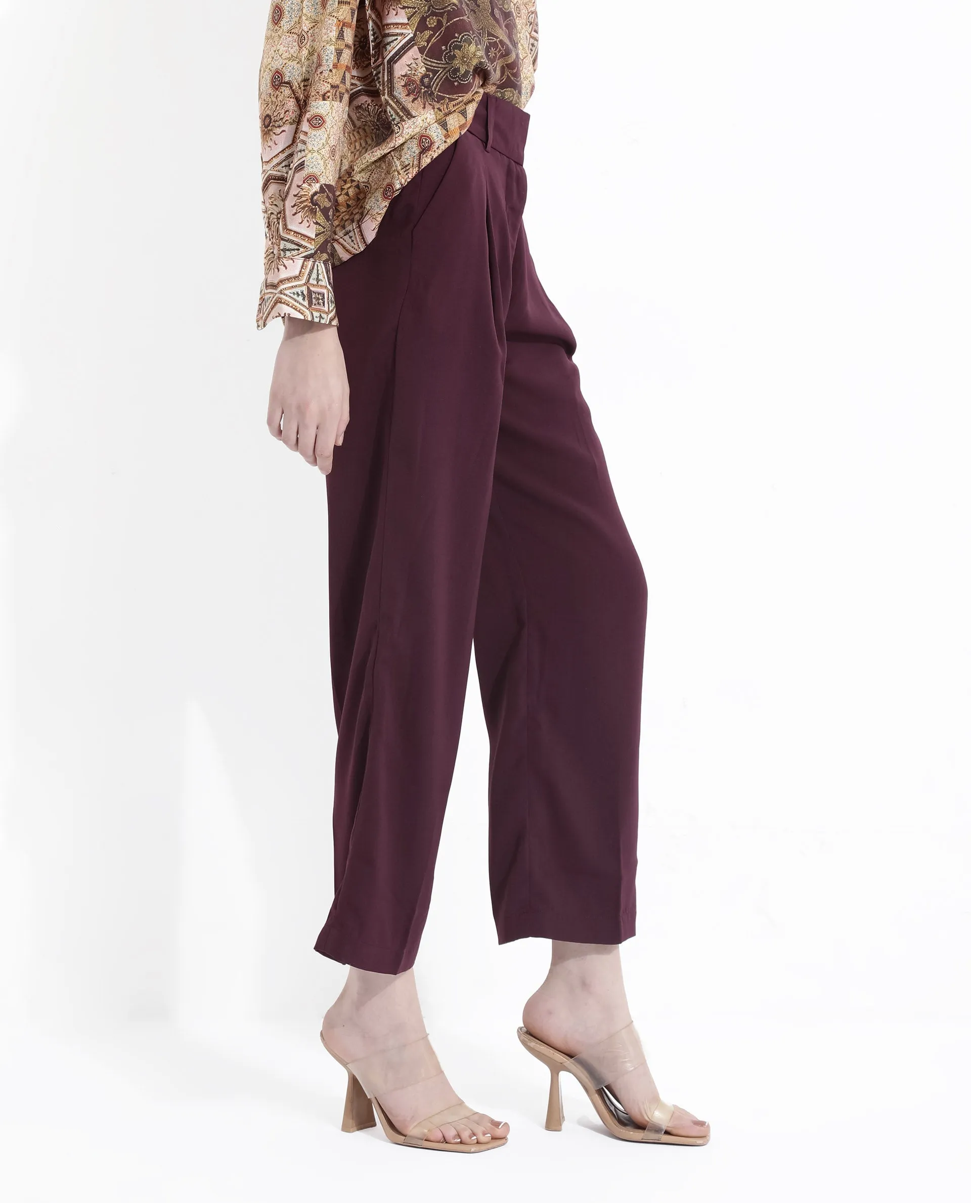 Rareism Women Urap Dark Maroon  Straight Fit Ankle Length Plain Trouser