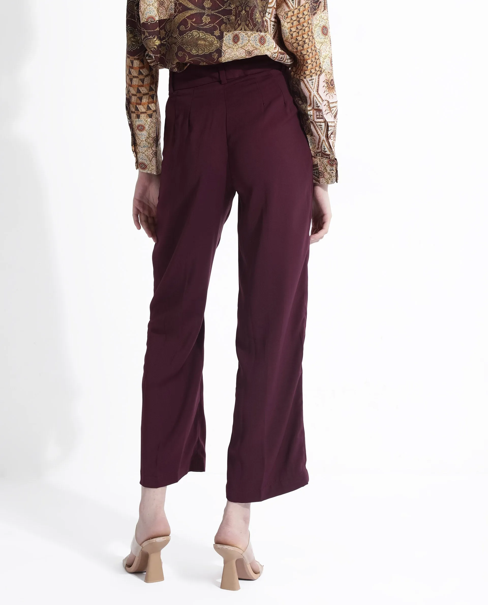 Rareism Women Urap Dark Maroon  Straight Fit Ankle Length Plain Trouser