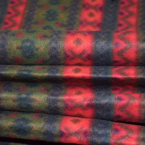 Red/Army Green/Multi Patterned Stripe Bonded Fleece Knit Fabric