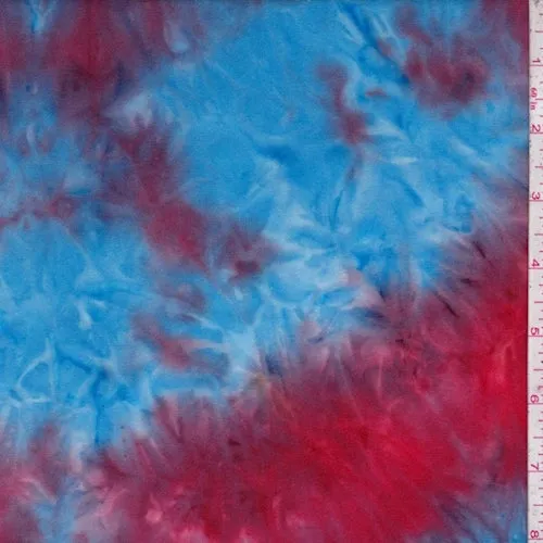 Red/Blue/Orange Tie Dye Double Brushed Jersey Knit Fabric