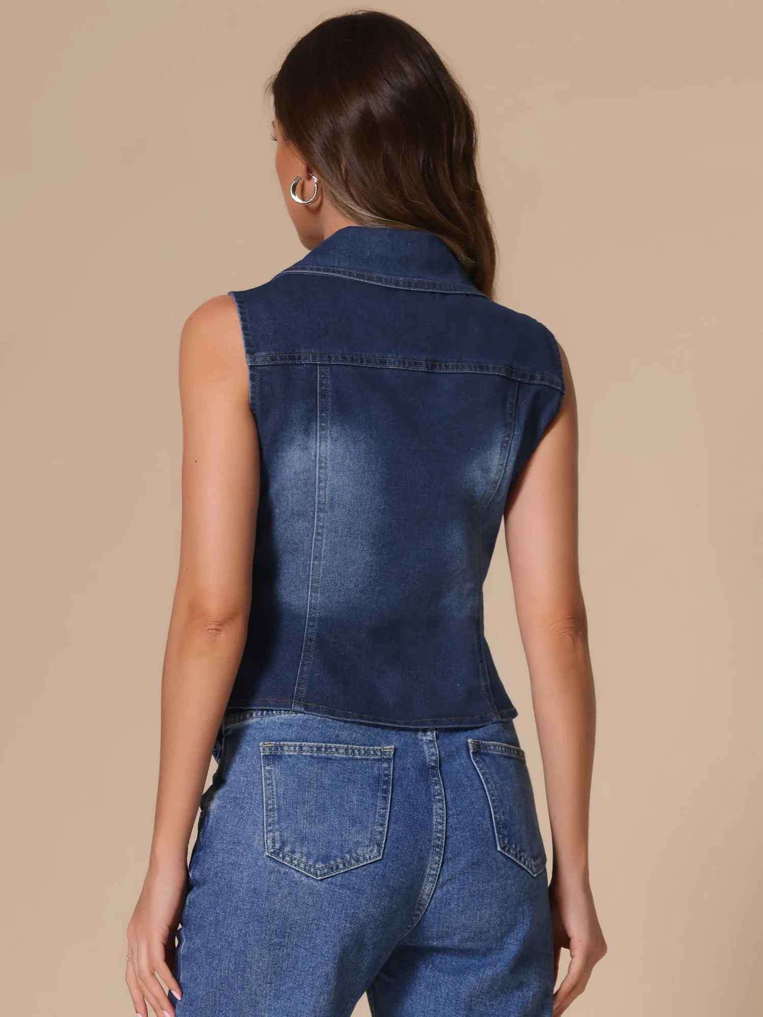 Sleeveless Collared Button Down Denim Vest