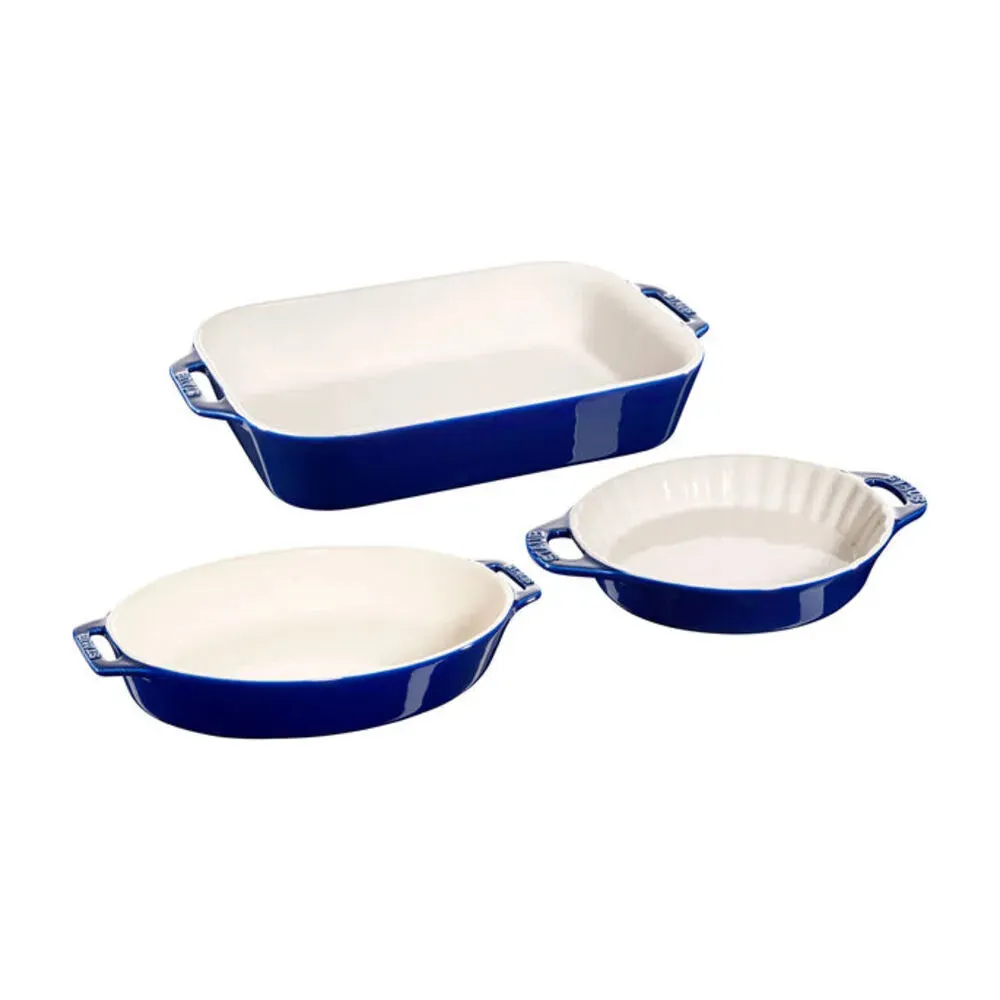 Staub 1009509 3-Piece Mixed Baking Dish Set, Dark Blue