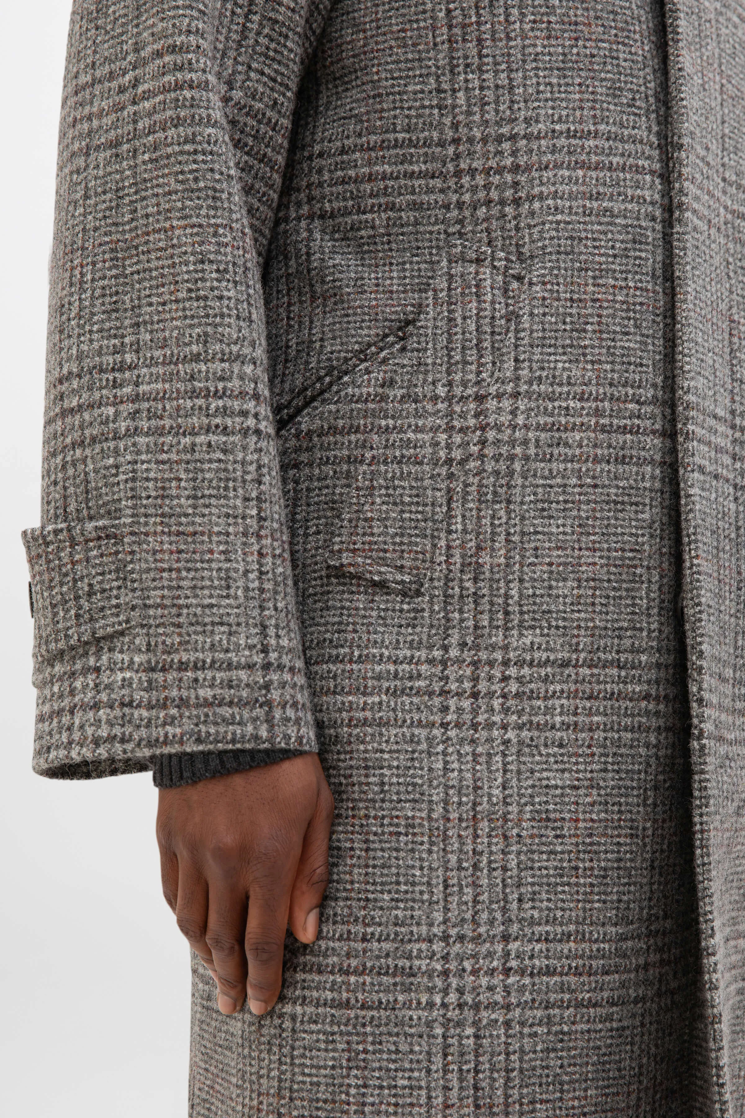 'The Balmacaan' Men's Coat | Grey & Rust Glen Check