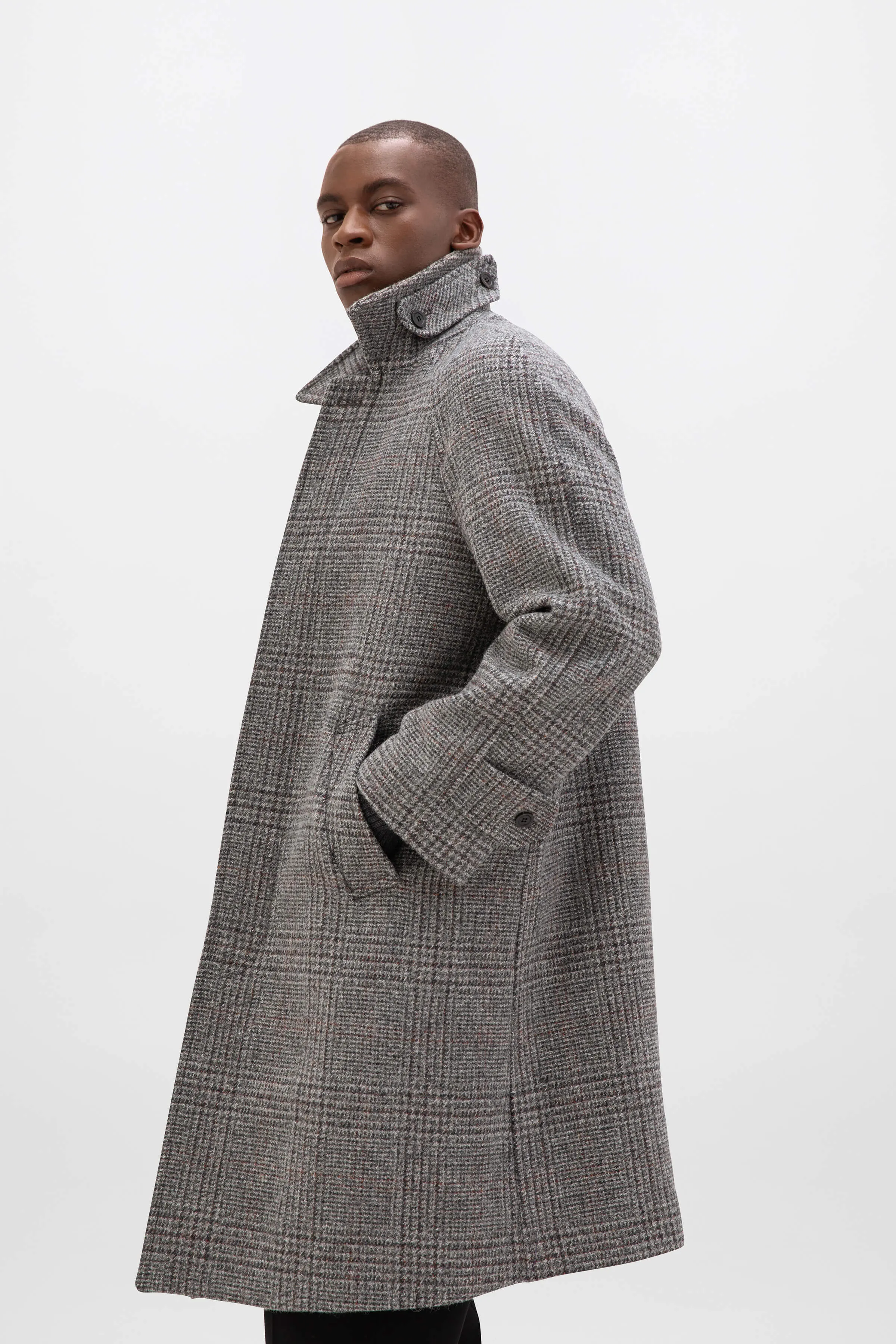 'The Balmacaan' Men's Coat | Grey & Rust Glen Check