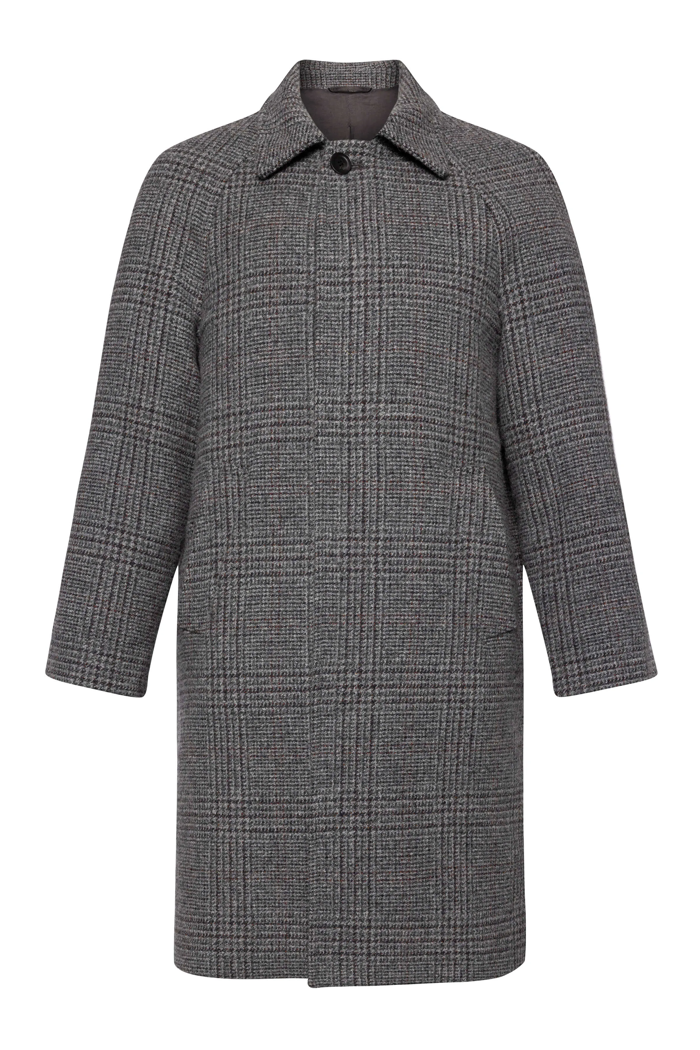 'The Balmacaan' Men's Coat | Grey & Rust Glen Check