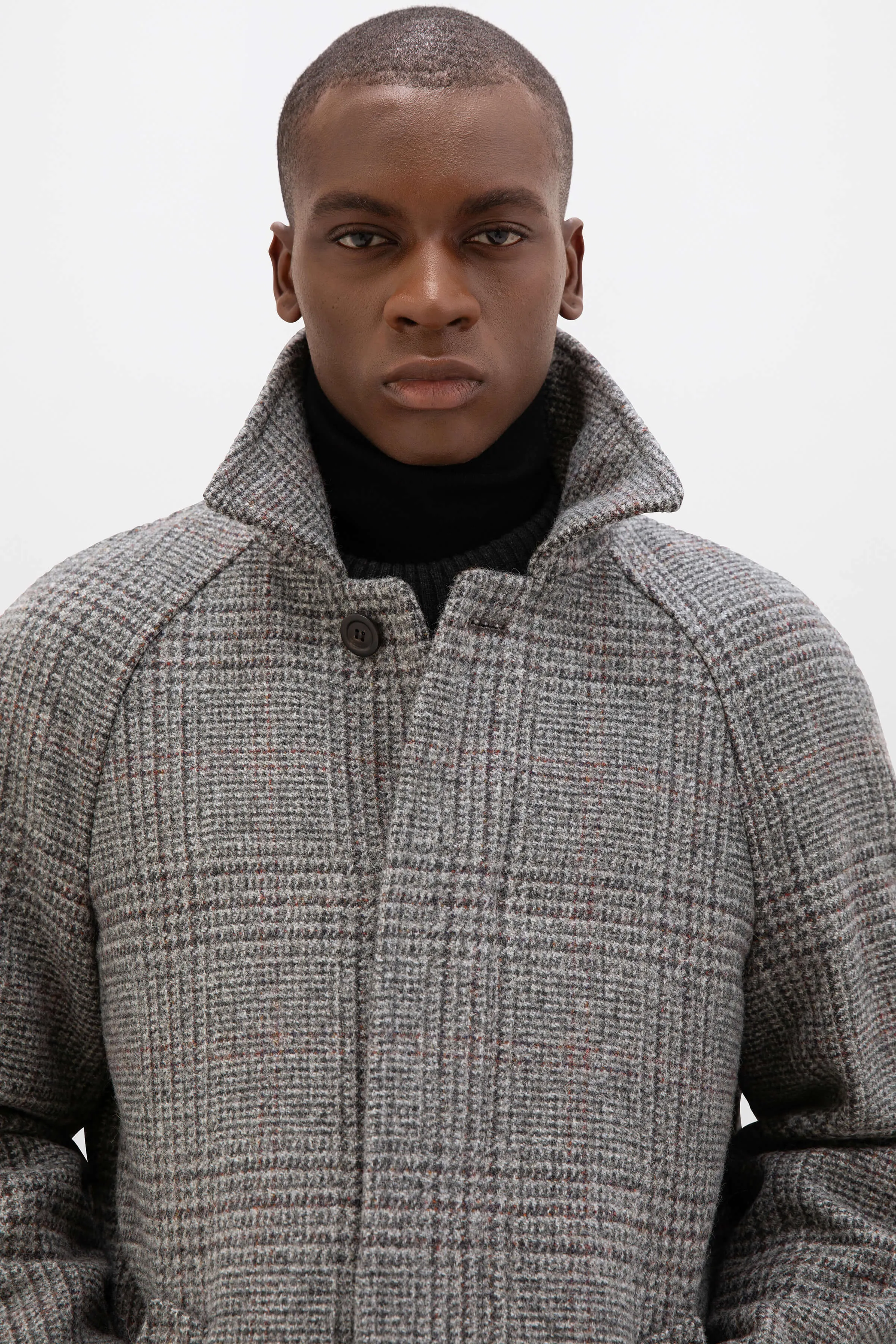 'The Balmacaan' Men's Coat | Grey & Rust Glen Check