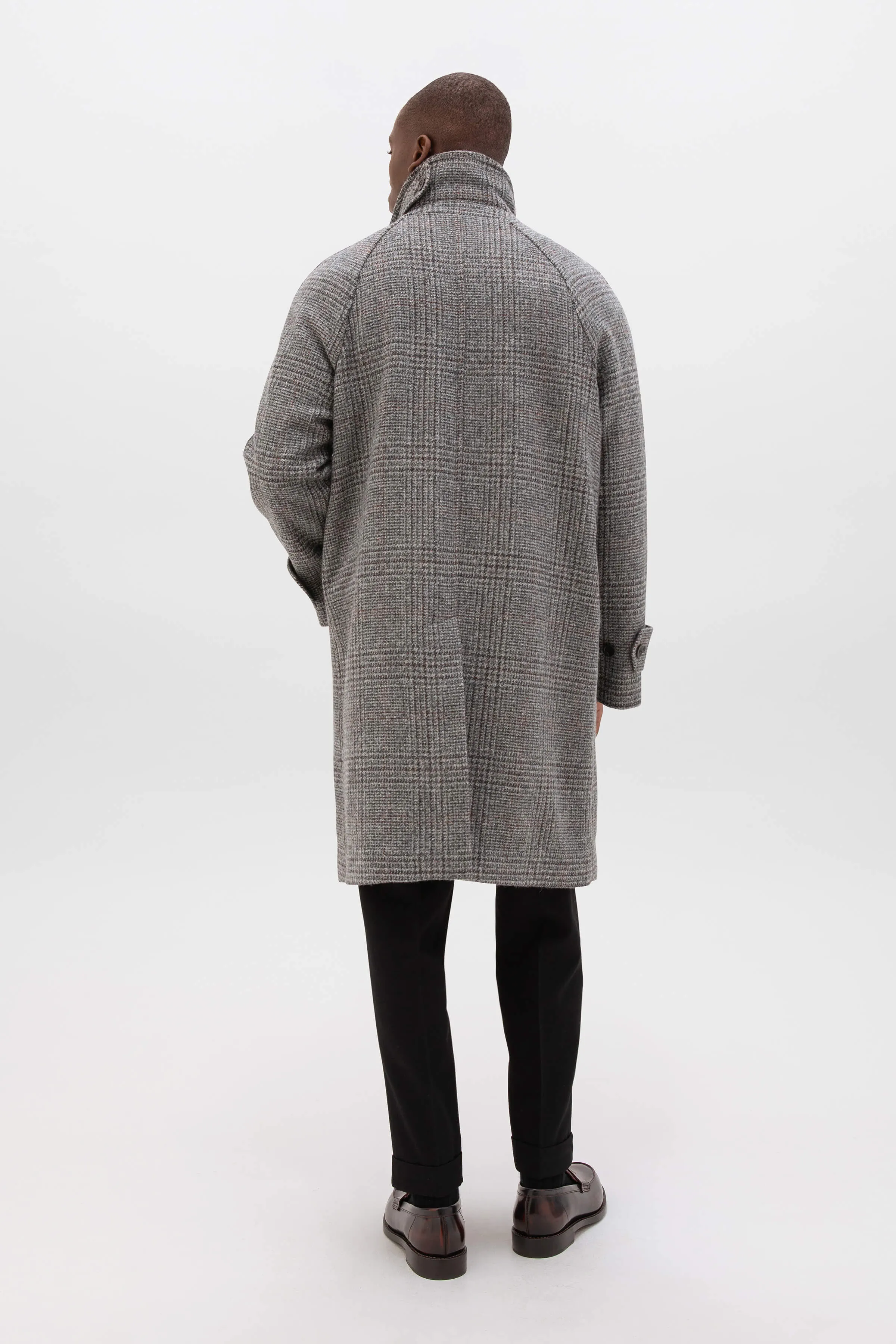 'The Balmacaan' Men's Coat | Grey & Rust Glen Check