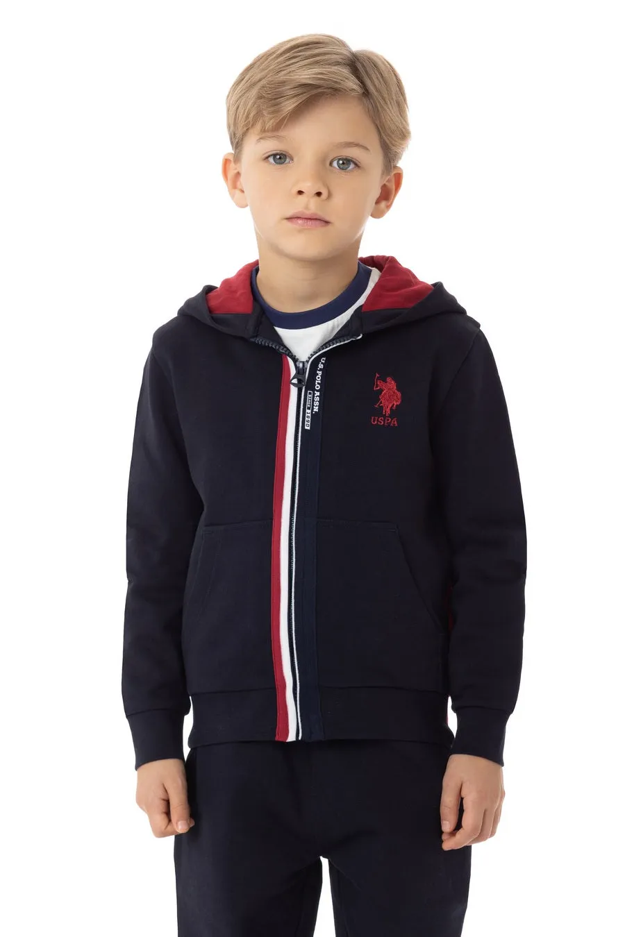 US POLO BOYS COTTON ZIP-UP HOODIE IN BLUE