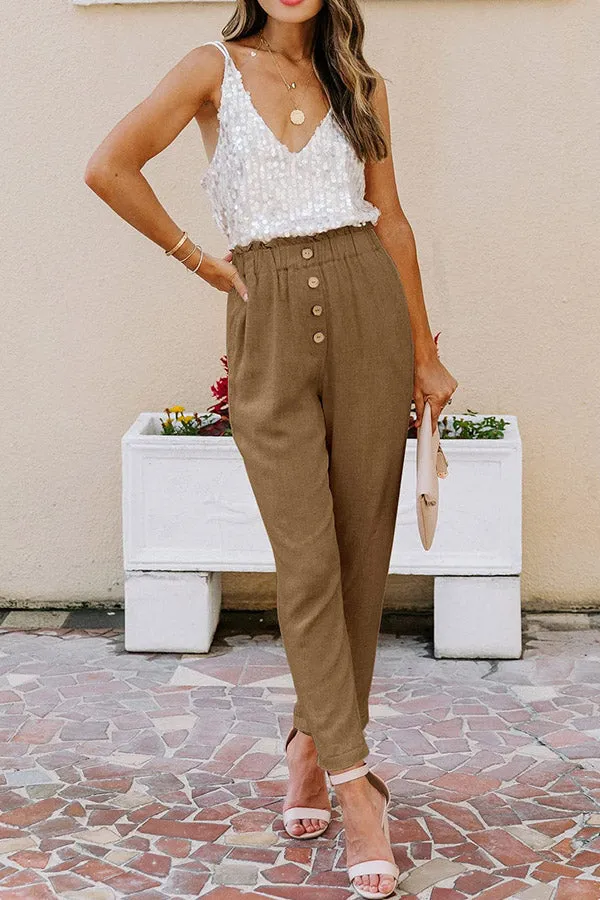 Womens Casual Loose Pants Comfy Cropped Work Pants with Pockets Elastic High Waist Paper Bag Pants