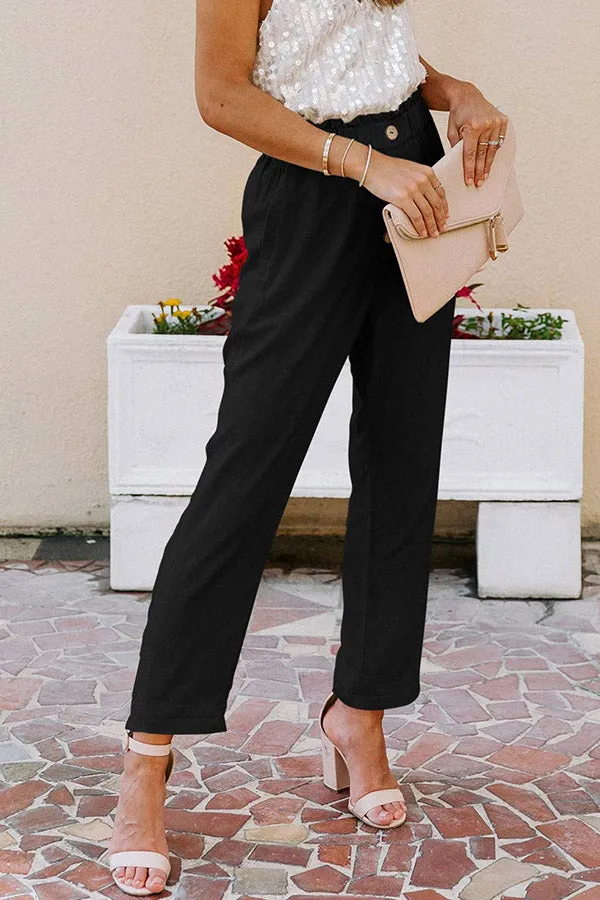 Womens Casual Loose Pants Comfy Cropped Work Pants with Pockets Elastic High Waist Paper Bag Pants